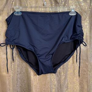 Michael Kors Navy Blue Shirred High Waist Plus Size Hipster Swim Bottom 22W